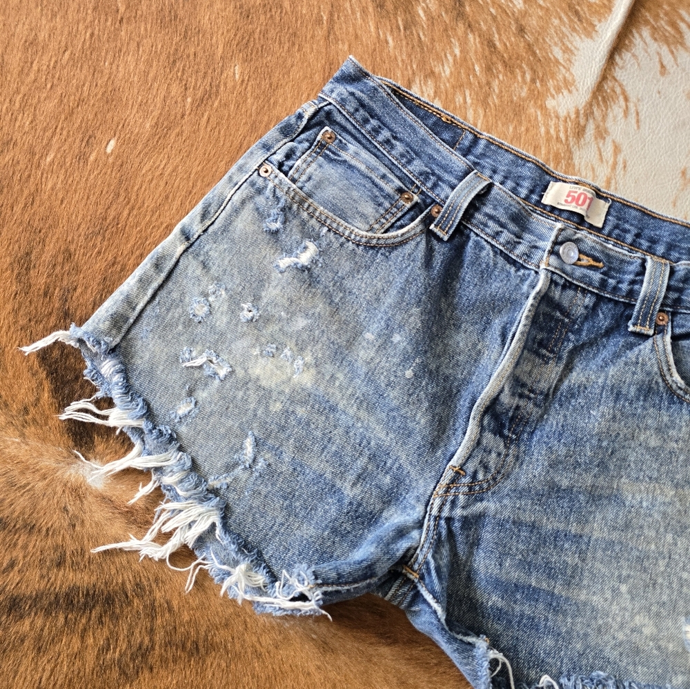 Levi's Blue Distressed Jean Shorts - Picture 2 of 6